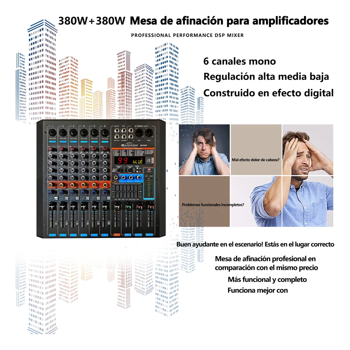 Mezcladora Amplificada 6 Canales 2380w 99efectos Mh6 - Image 10