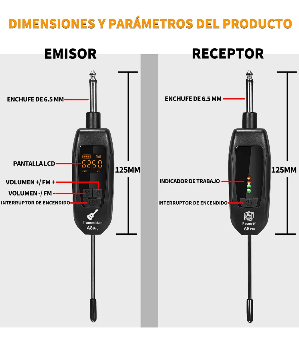 Transmisor de Guitarra con Receptor A08-pro UHF - Image 8