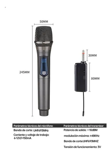 Microfono Gc W2 Dinamico Mano 2 Inalambrico con Receptor UHF - Image 7